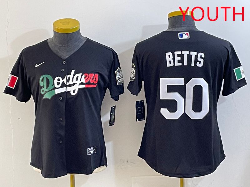 Youth Los Angeles Dodgers #50 Betts Black Mexico Game 2025 Nike MLB Jersey style 1->youth mlb jersey->Youth Jersey